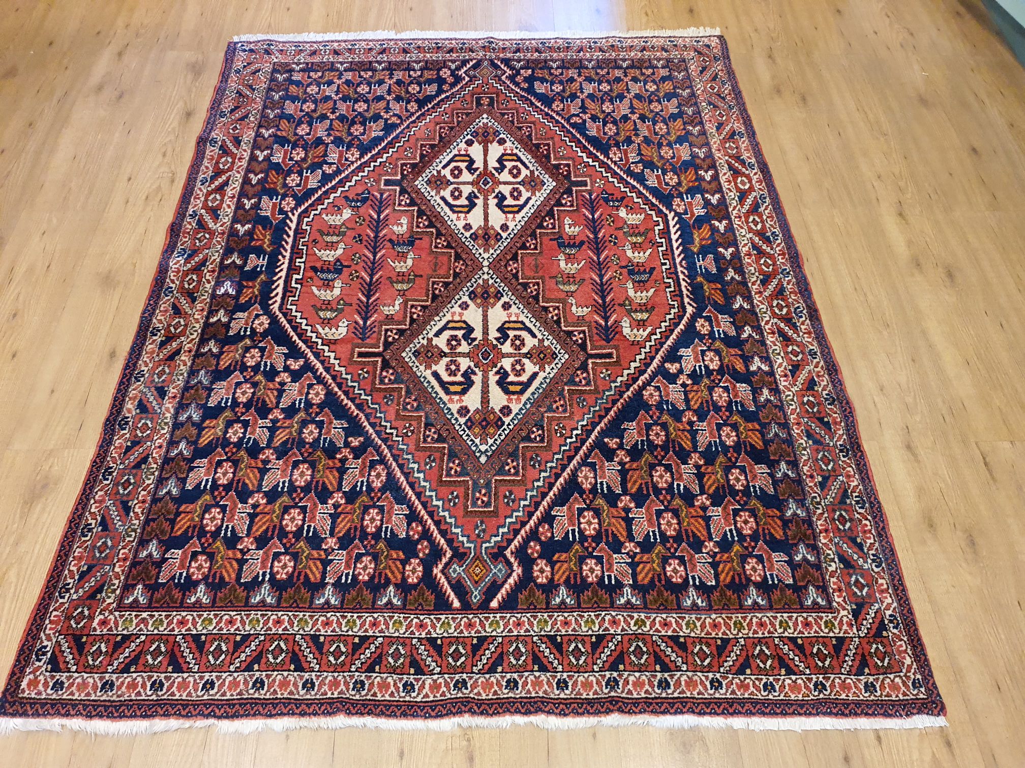 Plunderen straal evenwicht 200x150 vintage handgeknoopt perzisch tapijt afshar ID5371 - Vintage  Perzische en Oosterse Tapijten