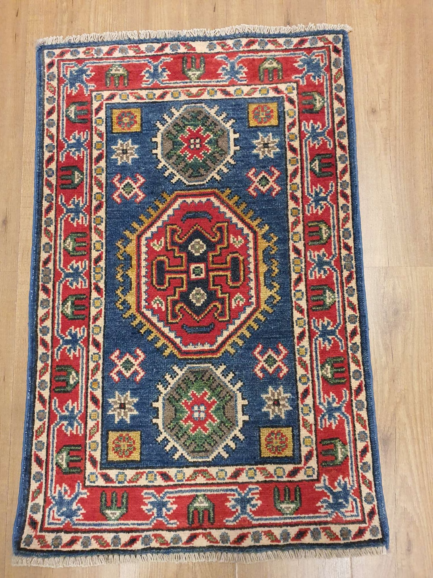 Versnel Durf muur 092x53 handgeknoopt oosters tapijt kazak ID14869 - Vintage Perzische en  Oosterse Tapijten